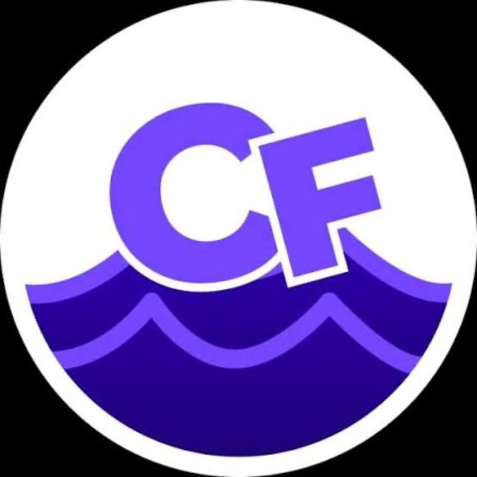 Официалното лого на Creator Flow: лилави букви CF и вълни върху бял кръг